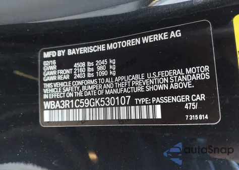 2016 BMW 435I from USA, damaged, VIN WBA3R1C59GK530107